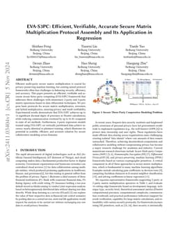EVA-S3PC: Efficient, Verifiable, Accurate Secure Matrix Multiplication
  Protocol Assembly and Its Application in Regression