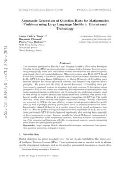 Automatic Generation of Question Hints for Mathematics Problems using
  Large Language Models in Educational Technology