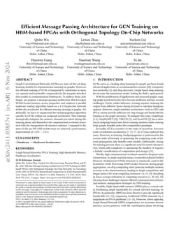 Efficient Message Passing Architecture for GCN Training on HBM-based
  FPGAs with Orthogonal Topology On-Chip Networks