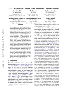 EXPLORA: Efficient Exemplar Subset Selection for Complex Reasoning