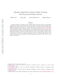 Quantum Algorithm for Sparse Online Learning with Truncated Gradient
  Descent