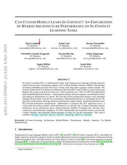 Can Custom Models Learn In-Context? An Exploration of Hybrid
  Architecture Performance on In-Context Learning Tasks