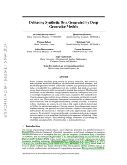 Debiasing Synthetic Data Generated by Deep Generative Models