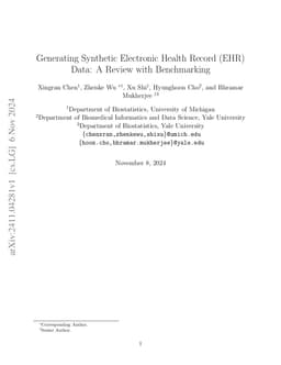 Generating Synthetic Electronic Health Record (EHR) Data: A Review with
  Benchmarking