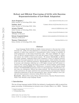 Robust and Efficient Fine-tuning of LLMs with Bayesian
  Reparameterization of Low-Rank Adaptation