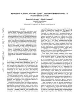 Verification of Neural Networks against Convolutional Perturbations via Parameterised Kernels