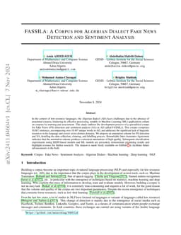 FASSILA: A Corpus for Algerian Dialect Fake News Detection and Sentiment
  Analysis