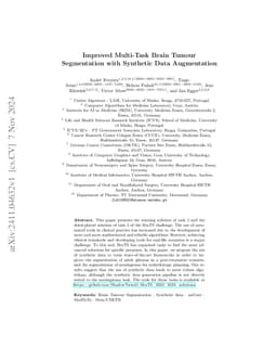 Improved Multi-Task Brain Tumour Segmentation with Synthetic Data
  Augmentation