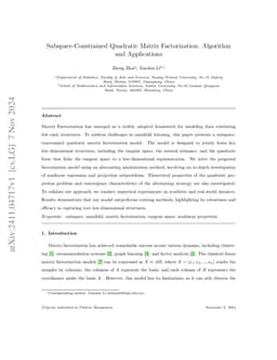 Subspace-Constrained Quadratic Matrix Factorization: Algorithm and
  Applications