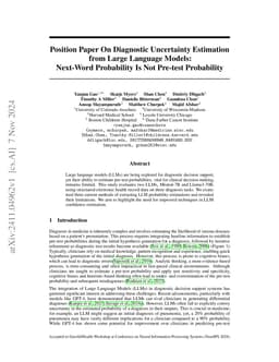 Position Paper On Diagnostic Uncertainty Estimation from Large Language
  Models: Next-Word Probability Is Not Pre-test Probability
