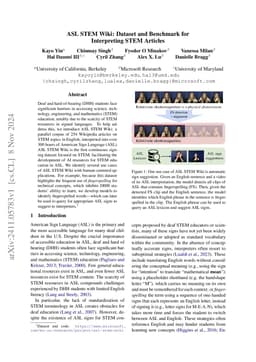 ASL STEM Wiki: Dataset and Benchmark for Interpreting STEM Articles