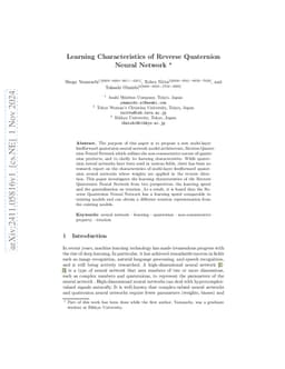 Learning Characteristics of Reverse Quaternion Neural Network