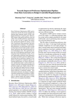 Towards Improved Preference Optimization Pipeline: from Data Generation
  to Budget-Controlled Regularization