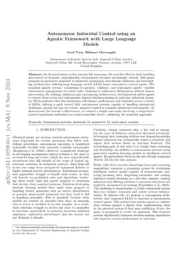 Autonomous Industrial Control using an Agentic Framework with Large
  Language Models