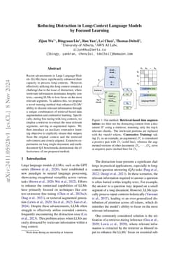Reducing Distraction in Long-Context Language Models by Focused Learning