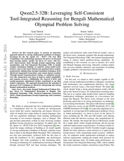 Qwen2.5-32B: Leveraging Self-Consistent Tool-Integrated Reasoning for
  Bengali Mathematical Olympiad Problem Solving