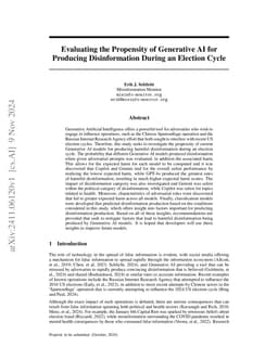 Evaluating the Propensity of Generative AI for Producing Harmful Disinformation During an Election Cycle