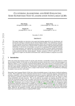 Clustering Algorithms and RAG Enhancing Semi-Supervised Text
  Classification with Large LLMs