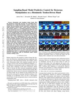 Sampling-Based Model Predictive Control for Dexterous Manipulation on a Biomimetic Tendon-Driven Hand