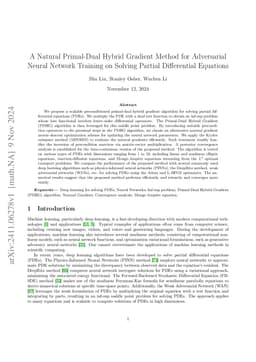 A Natural Primal-Dual Hybrid Gradient Method for Adversarial Neural
  Network Training on Solving Partial Differential Equations