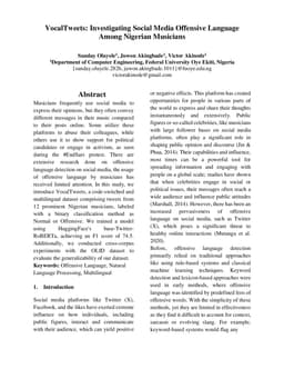 VocalTweets: Investigating Social Media Offensive Language Among
  Nigerian Musicians