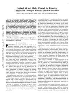 Optimal Virtual Model Control for Robotics: Design and Tuning of Passivity-Based Controllers