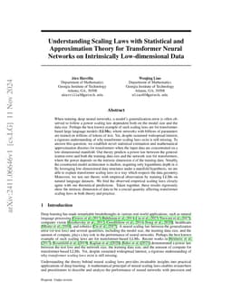 Understanding Scaling Laws with Statistical and Approximation Theory for
  Transformer Neural Networks on Intrinsically Low-dimensional Data