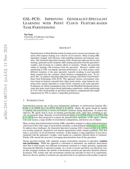 GSL-PCD: Improving Generalist-Specialist Learning with Point Cloud
  Feature-based Task Partitioning
