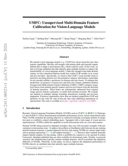 UMFC: Unsupervised Multi-Domain Feature Calibration for Vision-Language
  Models