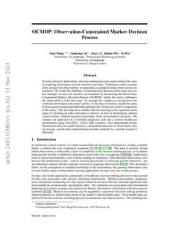 OCMDP: Observation-Constrained Markov Decision Process