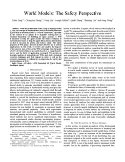 World Models: The Safety Perspective