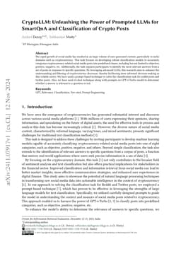 CryptoLLM: Unleashing the Power of Prompted LLMs for SmartQnA and Classification of Crypto Posts