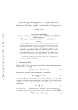 Noisy image decomposition: a new structure, texture and noise model
  based on local adaptivity