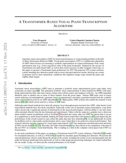 A Transformer-Based Visual Piano Transcription Algorithm