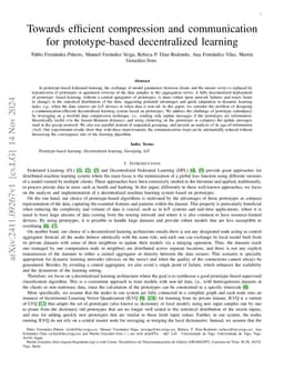 Towards efficient compression and communication for prototype-based
  decentralized learning
