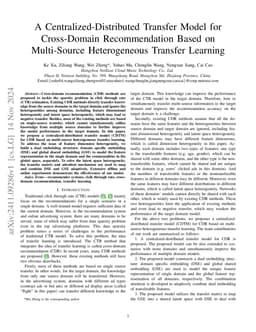 A Centralized-Distributed Transfer Model for Cross-Domain Recommendation
  Based on Multi-Source Heterogeneous Transfer Learning