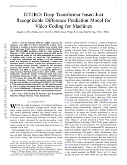 DT-JRD: Deep Transformer based Just Recognizable Difference Prediction
  Model for Video Coding for Machines