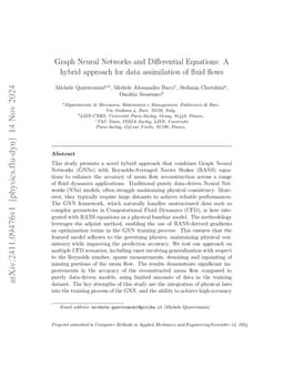Graph Neural Networks and Differential Equations: A hybrid approach for
  data assimilation of fluid flows