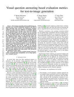 Visual question answering based evaluation metrics for text-to-image
  generation