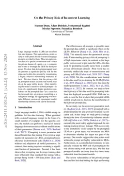 On the Privacy Risk of In-context Learning