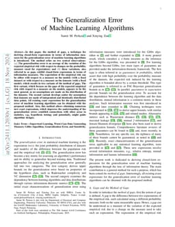 The Generalization Error of Machine Learning Algorithms