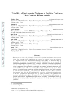 Testability of Instrumental Variables in Additive Nonlinear,
  Non-Constant Effects Models