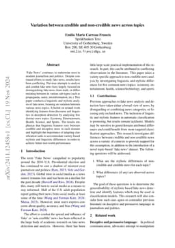 Variation between Credible and Non-Credible News Across Topics