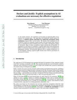 Declare and Justify: Explicit assumptions in AI evaluations are
  necessary for effective regulation