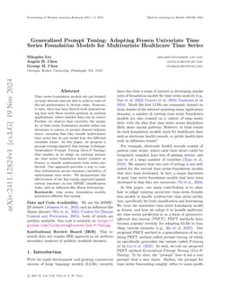 Generalized Prompt Tuning: Adapting Frozen Univariate Time Series
  Foundation Models for Multivariate Healthcare Time Series