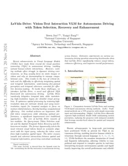 LaVida Drive: Vision-Text Interaction VLM for Autonomous Driving with Token Selection, Recovery and Enhancement