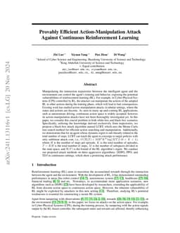Provably Efficient Action-Manipulation Attack Against Continuous
  Reinforcement Learning