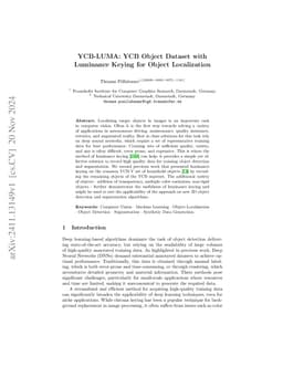 YCB-LUMA: YCB Object Dataset with Luminance Keying for Object
  Localization