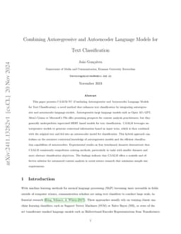 Combining Autoregressive and Autoencoder Language Models for Text
  Classification