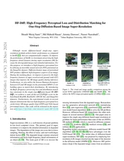 HF-Diff: High-Frequency Perceptual Loss and Distribution Matching for
  One-Step Diffusion-Based Image Super-Resolution